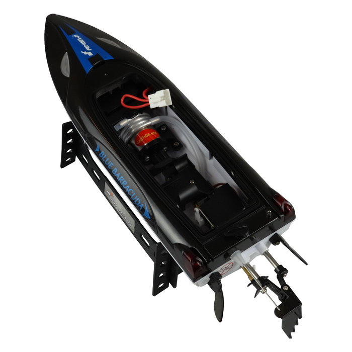 AMEWI Blue Barracuda V2 - Barco RC Eléctrico para Niños a partir de 8 Años, Negro/Azul/Blanco, 355 mm, 1100 mAh, Velocidad 25 kmh, 411 g