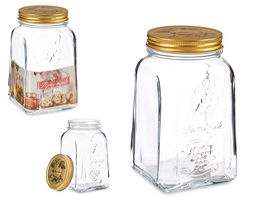 Pasabahce Tarro Homemade 1000 ml Vidrio y Metal Oro Transparente 9.8x17x9.8 cm (Set de 12)