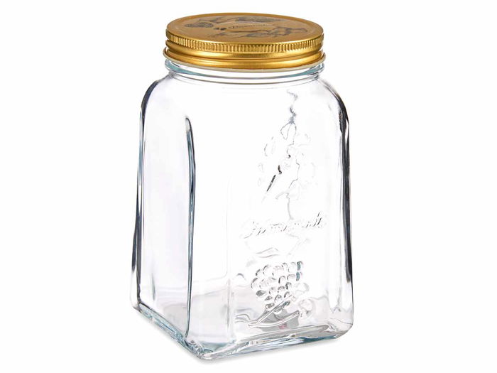 Pasabahce Tarro Homemade 1000 ml Vidrio y Metal Oro Transparente 9.8x17x9.8 cm (Set de 12)