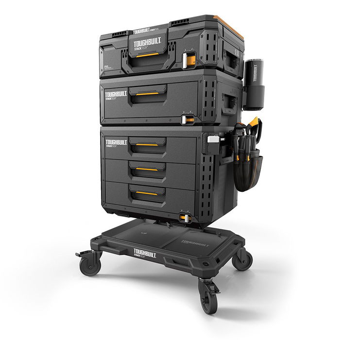 Toughbuilt Base con Ruedas Stacktech para Cajas de Herramientas, 60.7 x 48.0 x 19.3 cm, Capacidad de Carga 113 kg, 4 Ruedas con 2 Frenos, Polímero Alta Resistencia