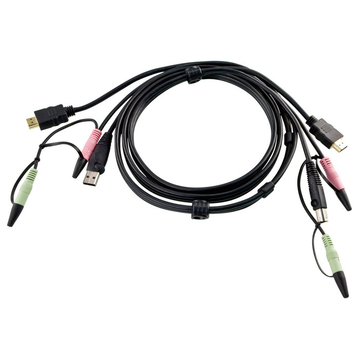 Aten Cable KVM 2L-7D02UH con HDMI, USB y Audio, 1.8m, Negro