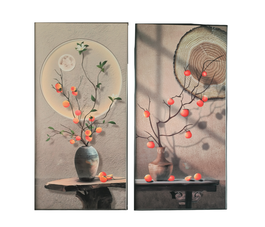DKD Home Decor Cuadro de Aluminio Jarrón Naranja Surtido de 2 Piezas