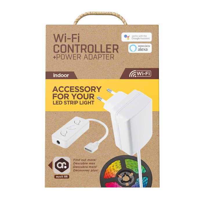 Muvit Controlador WiFi + Adaptador Corriente para Tiras LED Muvit iO, Compatible MIOLST002 y MIOLST004, Control Inteligente App y Voz, Indoor 12V 24W