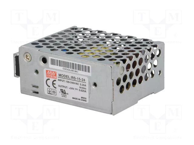 MEAN WELL RS-15 15W 24VDC Alimentador de impulso MEAN WELL RS-15 15W 24VDC Alimentador de impulso