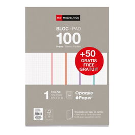 Recambio Miquelrius Notebook 1 A4 100+50H 90Gr Encolado 4 Taladros Cuadric.5X5 Gris