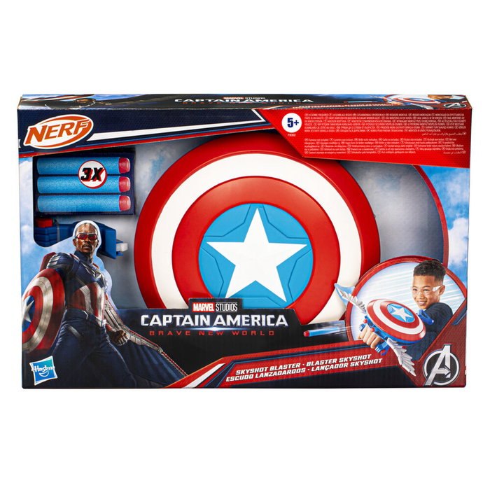 Hasbro Escudo Lanzadardos Capitán América Brave New World con Dardos NERF