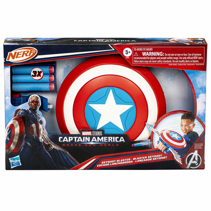 Hasbro Escudo Lanzadardos Capitán América Brave New World con Dardos NERF