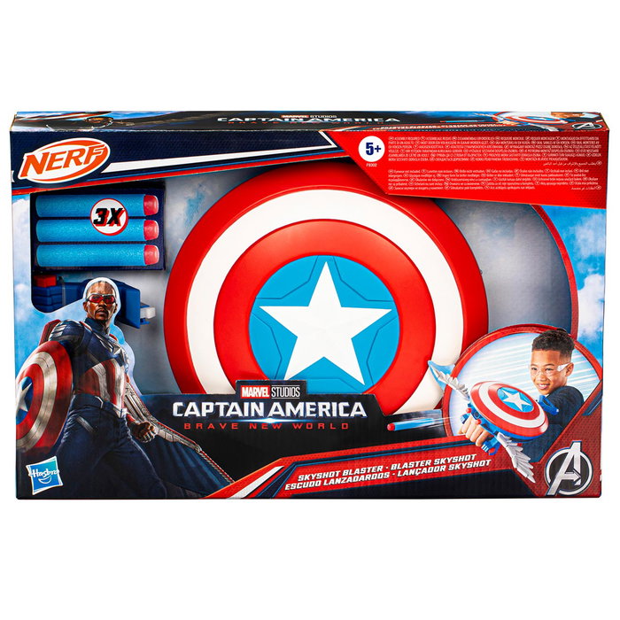 Hasbro F9302 - Escudo Lanzadardos NERF Capitán América Avengers con 3 Dardos, Juguete para Niños +5 Años
