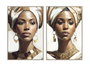 DKD Home Decor Cuadros de Lienzo Africana 2 Piezas Dorado, Marrón y Blanco