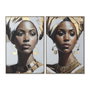 DKD Home Decor Cuadros de Lienzo Africana 2 Piezas Dorado, Marrón y Blanco