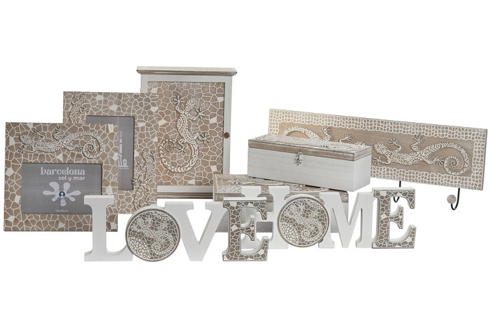 DKD Home Decor Perchero Boho MDF Metal Natural Blanco 4.5 x 16.5 x 47 cm (6 Unidades)