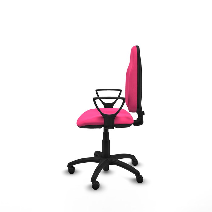 Silla de oficina Algarra con mecanismo Contacto permanente básico tapizada con Similpiel color Rosa. Equipada con Base poliamida negra, Brazos fijos y Ruedas autofrenantes Silla de oficina Algarra con mecanismo Contacto permanente básico tapizada con Similpiel color Rosa. Equipada con Base poliamida negra, Brazos fijos y Ruedas autofrenantes