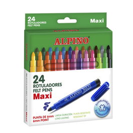 Alpino AR000007N Estuche 24 Rotuladores Punta Gruesa Colores Surtidos, Lavables y Duraderos para Uso Escolar