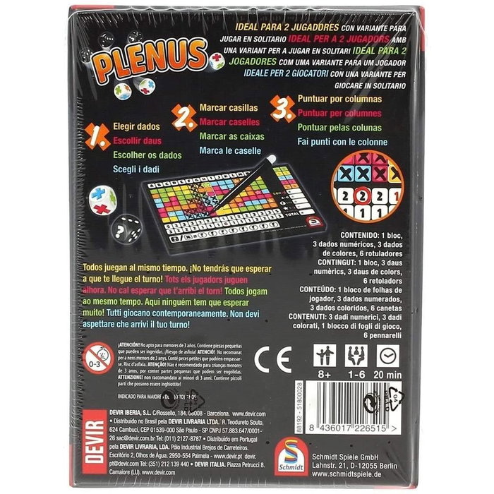 Devir Plenus Juego de Mesa, Multilingue (Castellano, Catalán, Italiano, Portugués), PEGI 8, 1-6 Jugadores, 20 Minutos por Partida