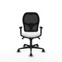 Silla de oficina Jorquera con mecanismo Sincro tapizada con Tela color Blanco y malla color Negro. Equipada con lumbar 1D, Brazos 1D y Ruedas 65mm nailon