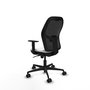 Silla de oficina Jorquera con mecanismo Sincro tapizada con Tela color Blanco y malla color Negro. Equipada con lumbar 1D, Brazos 1D y Ruedas 65mm nailon