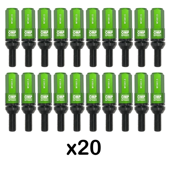 Omp Juego de 20 Tornillos de Rueda M14x1.5 con Protector Verde