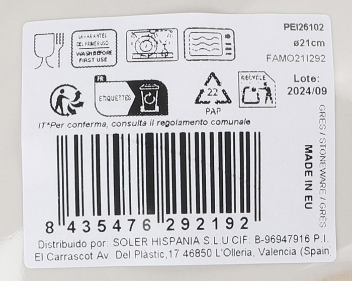 La Mediterranea Plato Hondo "Peixe" Monaco Brillo Ø21 cm (12 Unidades)