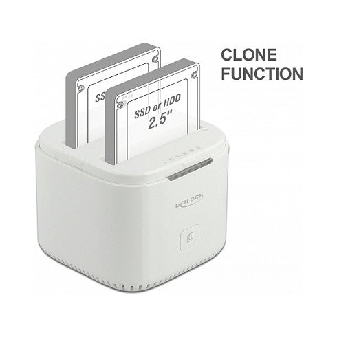 DeLOCK Estación de acoplamiento USB Type-C 3.2 para 2 x 2.5Pol SATA HDD/SSD con función de clonación Blanco