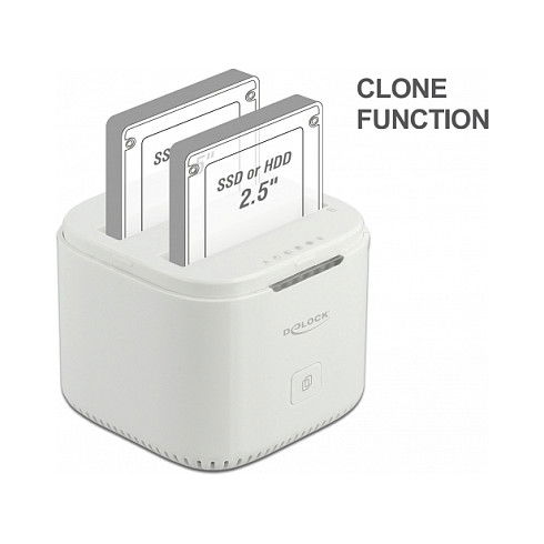 DeLOCK Estación de acoplamiento USB Type-C 3.2 para 2 discos duros/SSD SATA de 2.5 pulgadas con función de clonación, 6 Gbit/s, Plug and Play