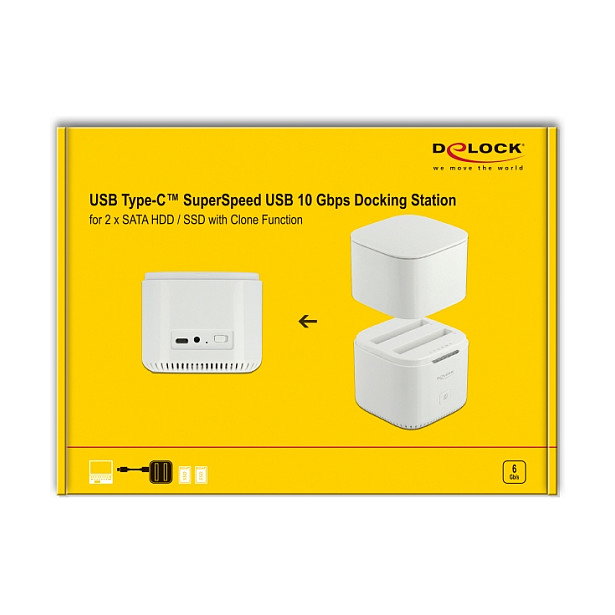 DeLOCK Estación de acoplamiento USB Type-C 3.2 para 2 x 2.5Pol SATA HDD/SSD con función de clonación Blanco