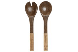 DKD Home Decor Set de 2 Utensilios de Mango y Ratán Trenzado Natural