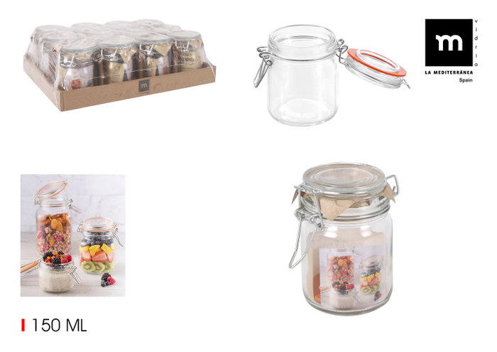 La Mediterranea Tarro Hermético de Vidrio con Clip 150 ml (48 Unidades) La Mediterranea Tarro Hermético de Vidrio con Clip 150 ml (48 Unidades)