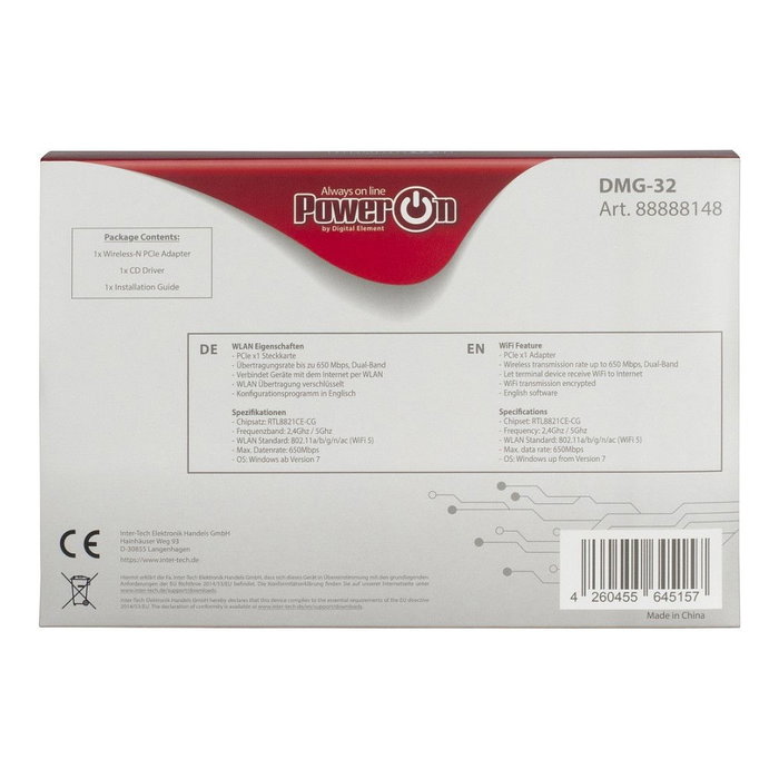 Inter-Tech Adaptador Wi-Fi 5 PCIe DMG-32 650Mbps