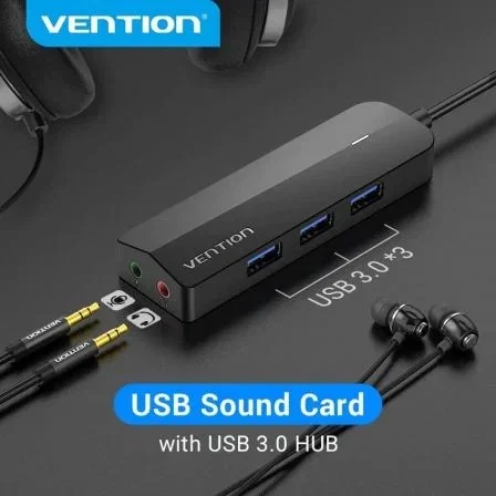 Vention CHIBB Hub USB 2.0 de 3 Puertos con Jack de Auriculares/Micrófono 3.5mm - Velocidad 500 Mbit/s para PC, Laptop, Teléfono - Negro