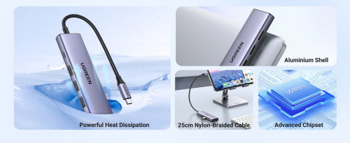 UGREEN 20956A Hub USB Tipo C 6 en 1, HDMI, 3x USB-A 3.0, Lector Tarjetas SD/TF, Plata, 5000 Mbit/s UGREEN 20956A Hub USB Tipo C 6 en 1, HDMI, 3x USB-A 3.0, Lector Tarjetas SD/TF, Plata, 5000 Mbit/s