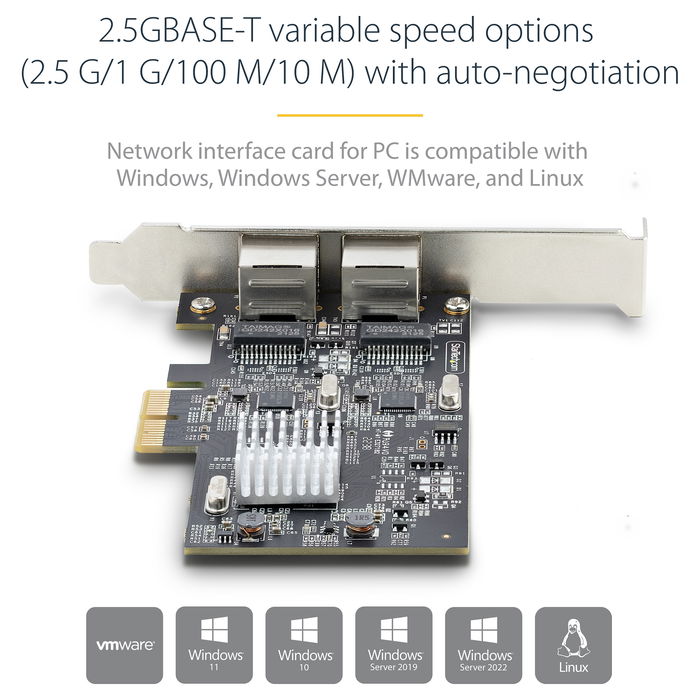 StarTech 2-Port 2.5 Gbit PCIe Network Card Intel I225-V Dual-Port LAN Card Multi-Gigabit NIC 2.5G PCI Express Server Desktop