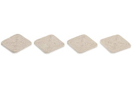 DKD Home Decor Cnacc 26 Posavasos Mediterraneo Natural Blanco Cuerda MDF Set de 4 10 x 10 x 4 cm