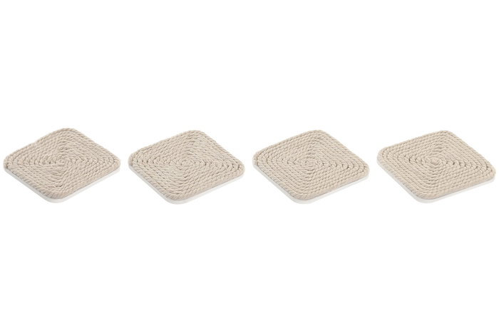 DKD Home Decor Cnacc 26 Posavasos Mediterraneo Natural Blanco Cuerda MDF Set de 4 10 x 10 x 4 cm DKD Home Decor Cnacc 26 Posavasos Mediterraneo Natural Blanco Cuerda MDF Set de 4 10 x 10 x 4 cm