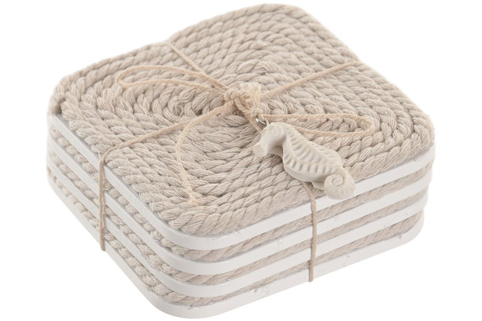 DKD Home Decor Cnacc 26 Posavasos Mediterraneo Natural Blanco Cuerda MDF Set de 4 10 x 10 x 4 cm DKD Home Decor Cnacc 26 Posavasos Mediterraneo Natural Blanco Cuerda MDF Set de 4 10 x 10 x 4 cm