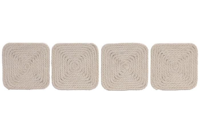 DKD Home Decor Cnacc 26 Posavasos Mediterraneo Natural Blanco Cuerda MDF Set de 4 10 x 10 x 4 cm DKD Home Decor Cnacc 26 Posavasos Mediterraneo Natural Blanco Cuerda MDF Set de 4 10 x 10 x 4 cm