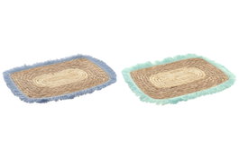 DKD Home Decor Individuales Mediterraneo Cnacc 26 Azul Turquesa Seagrass Flecos 37 x 28 x 1 cm (12 Unidades)