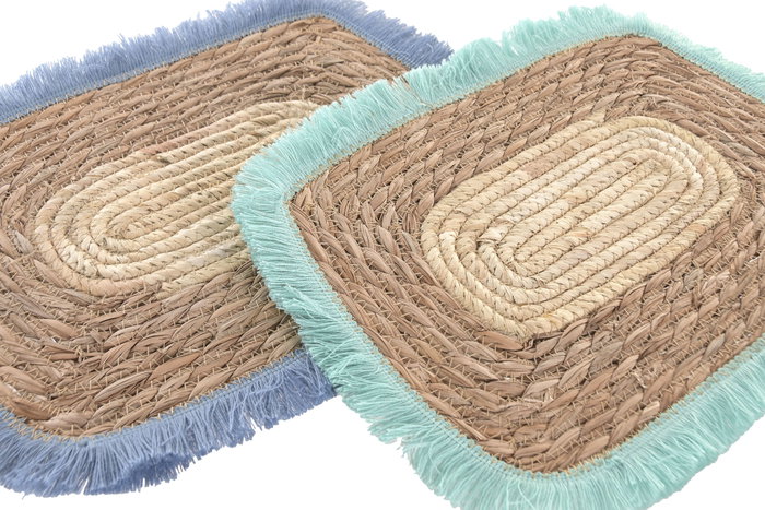DKD Home Decor Individuales Mediterraneo Cnacc 26 Azul Turquesa Seagrass Flecos 37 x 28 x 1 cm (12 Unidades)