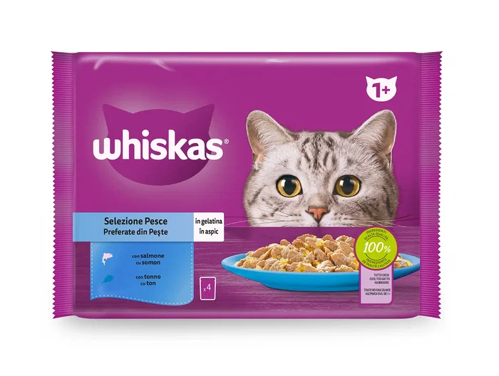 Whiskas Comida para Gatos Adultos Selección Pescado, Alimento Húmedo en Sobres 4x85 g, 13 Unidades - Mars Whiskas Comida para Gatos Adultos Selección Pescado, Alimento Húmedo en Sobres 4x85 g, 13 Unidades - Mars
