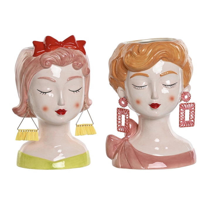 DKD Home Decor Macetero Dolomite Busto Mujer Chica - Set de 2 unidades DKD Home Decor Macetero Dolomite Busto Mujer Chica - Set de 2 unidades
