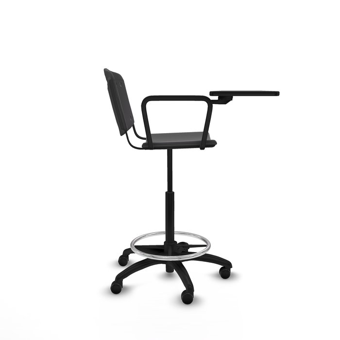 Taburete Robledo con mecanismo Giratorio de PVC color Negro. Equipado con Base poliamida negra, No aplica y Ruedas de parqué