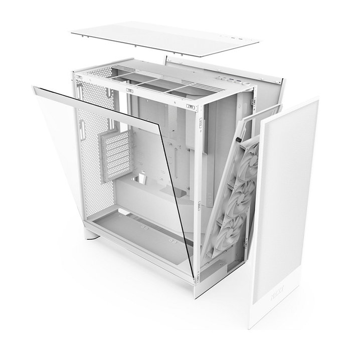 NZXT H7 Flow CM-H72FW-01 Torre Media para PC Blanco ATX con Panel de Vidrio Templado, 3 Ventiladores Frontales, Soporte para 360 mm y Fuente de Alimentación No Incluida