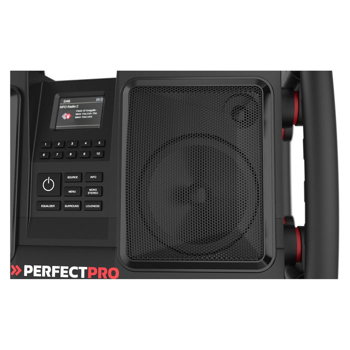 PerfectPro ROCKBULL Radio Portátil 50W, DAB+/FM, Bluetooth, Resistente IP65 a Polvo/Agua/Golpes, Batería 12000mAh 16h, Negro