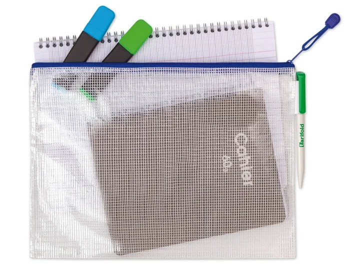 Djois Bolsa Multiusos PVC DIN A4 con Cremallera Azul Transparente Portabolígrafo Correa Impermeable