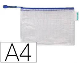Djois Bolsa Multiusos PVC DIN A4 con Cremallera Azul Transparente Portabolígrafo Correa Impermeable