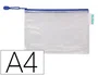 Djois Bolsa Multiusos PVC DIN A4 con Cremallera Azul Transparente Portabolígrafo Correa Impermeable