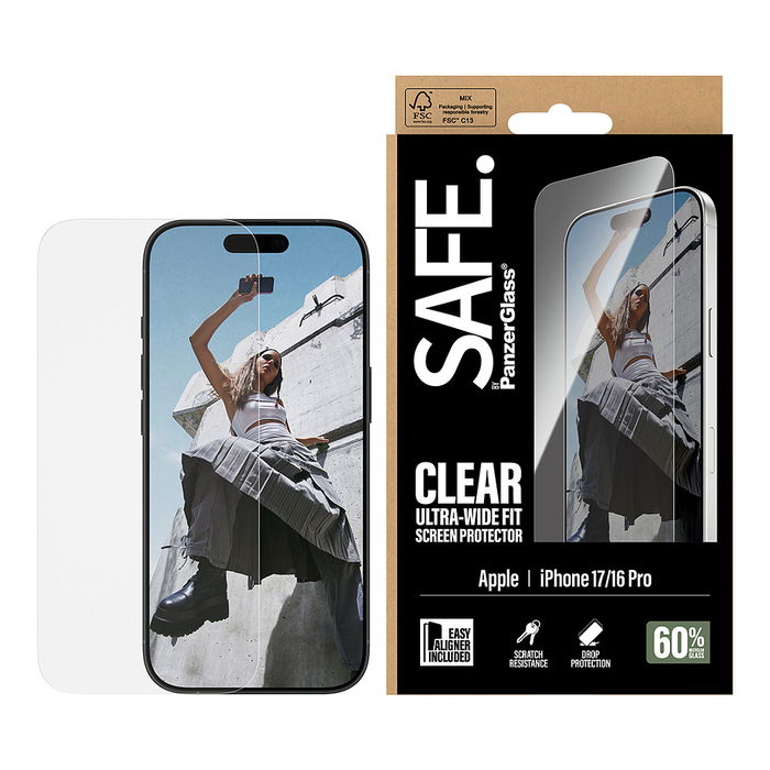 PanzerGlass SAFE Vidrio Protector Pantalla para iPhone 17 / iPhone 16 Pro Ultra-Wide Fit con EasyAligner