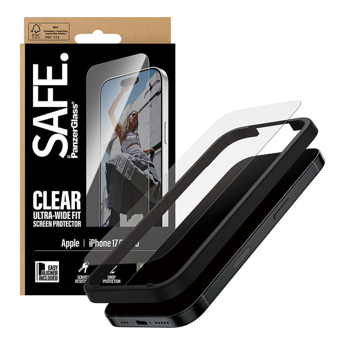PanzerGlass SAFE Vidrio Protector Pantalla para iPhone 17 / iPhone 16 Pro Ultra-Wide Fit con EasyAligner