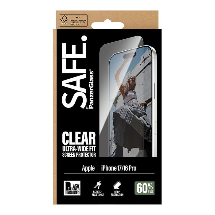 PanzerGlass SAFE Vidrio Protector Pantalla para iPhone 17 / iPhone 16 Pro Ultra-Wide Fit con EasyAligner