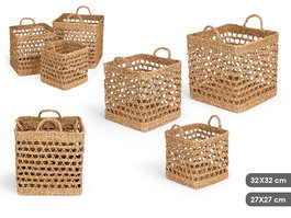 Giftdecor - Set de 3 Cestos Cuadrados Calados Decorativos, 37x37 cm, Material Alga de Mar, Color Marrón (Set de 2)