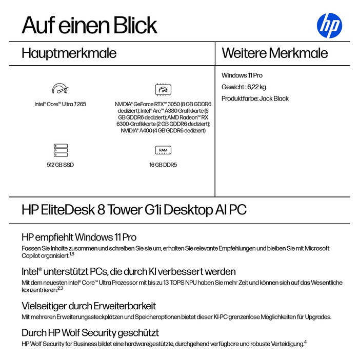 HP EliteDesk 8 TWR G1i CU7-265 Ordenador de Sobremesa 16GB RAM 512GB SSD Windows 11 Pro